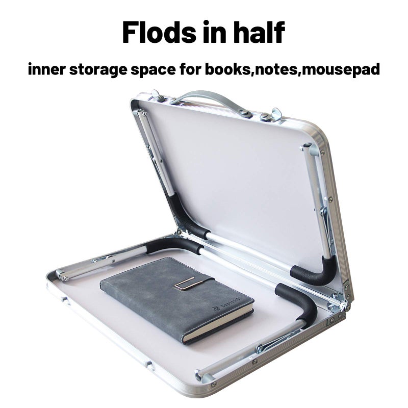 Jucaifu Foldable Laptop Table, Bed Desk, Breakfast Serving Bed Tray, Portable Mini Picnic Table & Ultra Lightweight, Folds in Half with Inner Storage Space (Bamboo Wood Grain) - Image 3